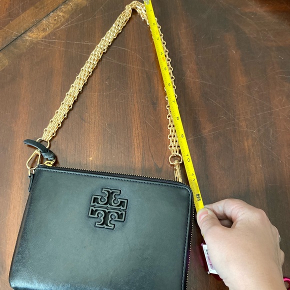 Tory Burch Black Leather Wristlet with Gold Chain - Picture 9 of 10